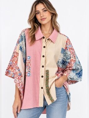 NWOT Blue Velvet Blouse - Button Down - Oversized